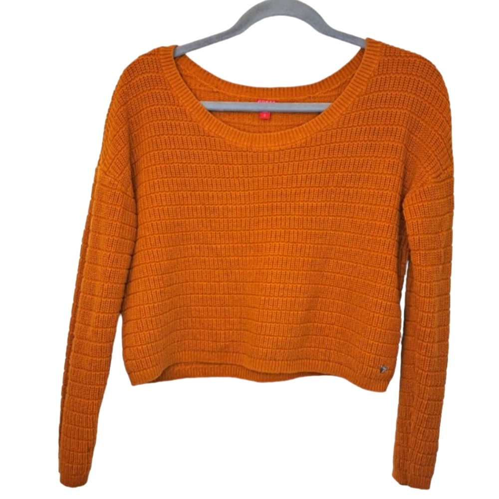 Guess Orange Cropped Pullover Sweater Autumn Fall Size Small